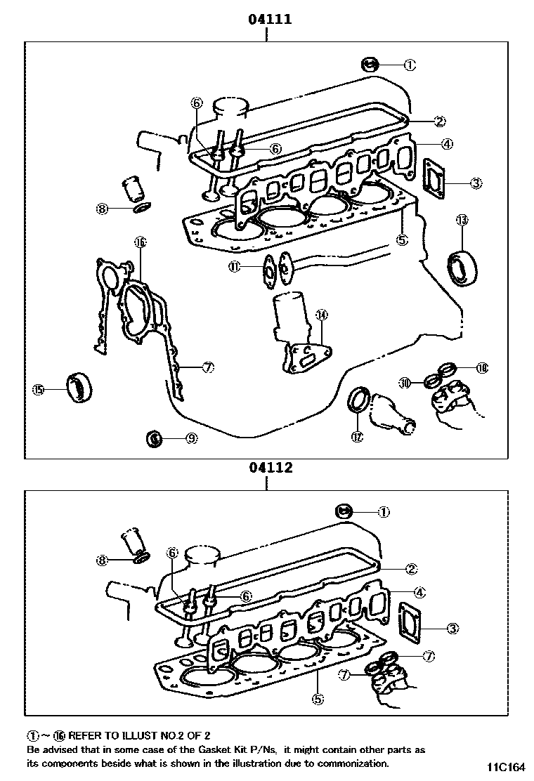Toyota HILUX Engine Overhaul Gasket Kit EPC diagram — 11C164