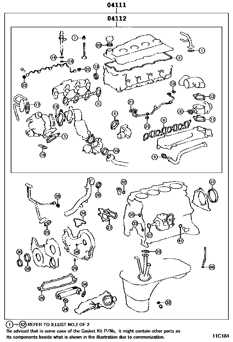 Toyota HILUX Engine Overhaul Gasket Kit EPC diagram — 11C184