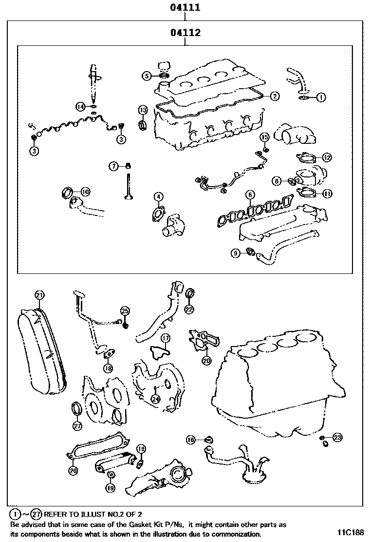 Toyota HILUX Engine Overhaul Gasket Kit EPC diagram — 11C188