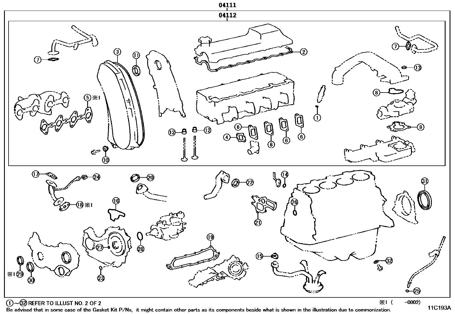 Toyota HILUX Engine Overhaul Gasket Kit EPC diagram — 11C193A