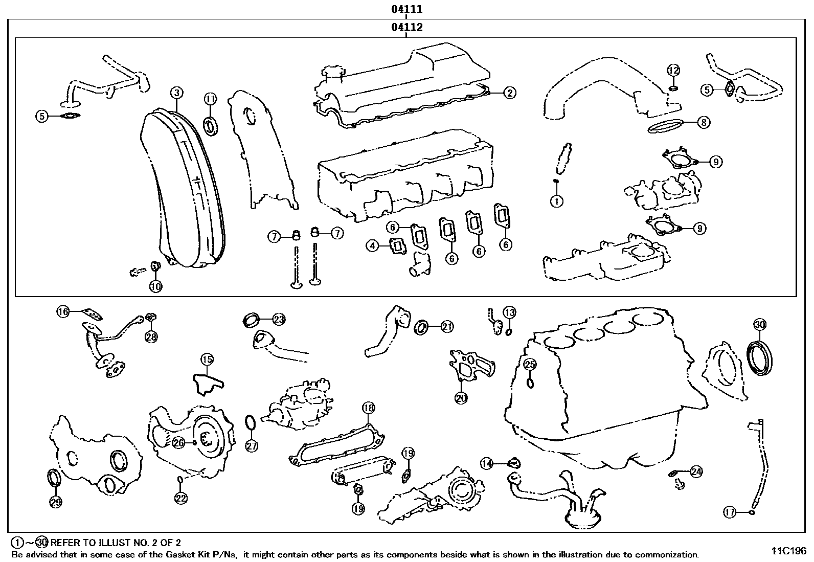 Toyota HILUX Engine Overhaul Gasket Kit EPC diagram — 11C196