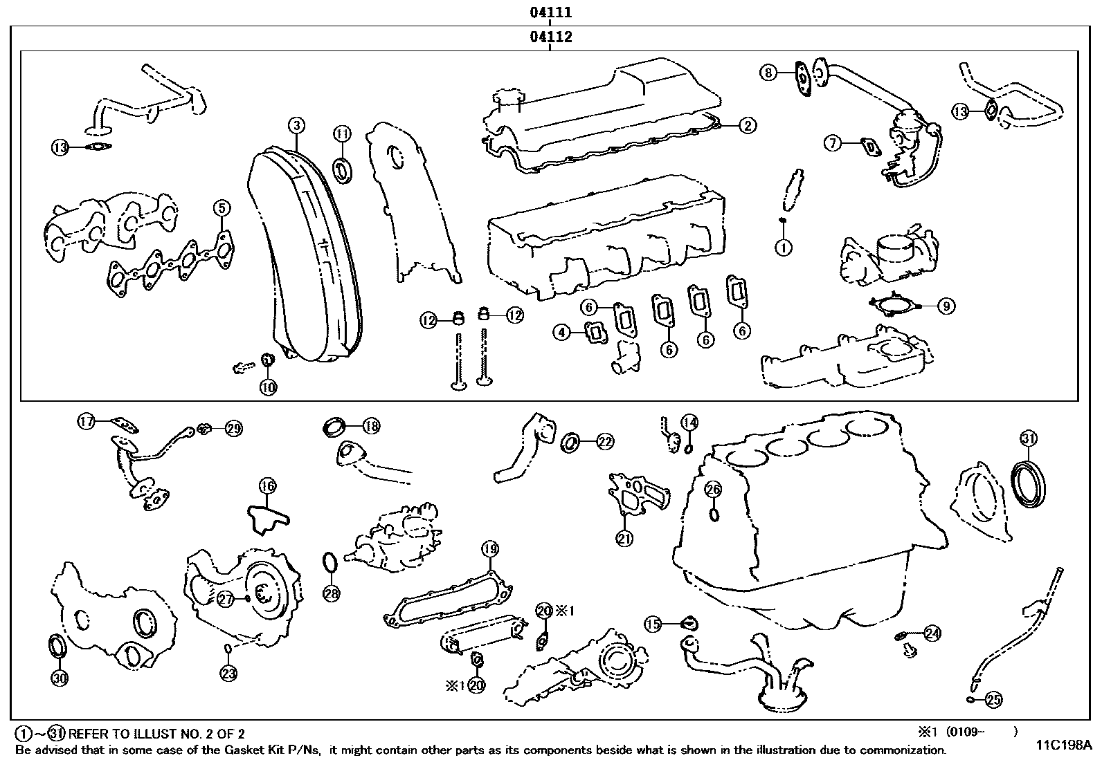 Toyota HILUX Engine Overhaul Gasket Kit EPC diagram — 11C198A