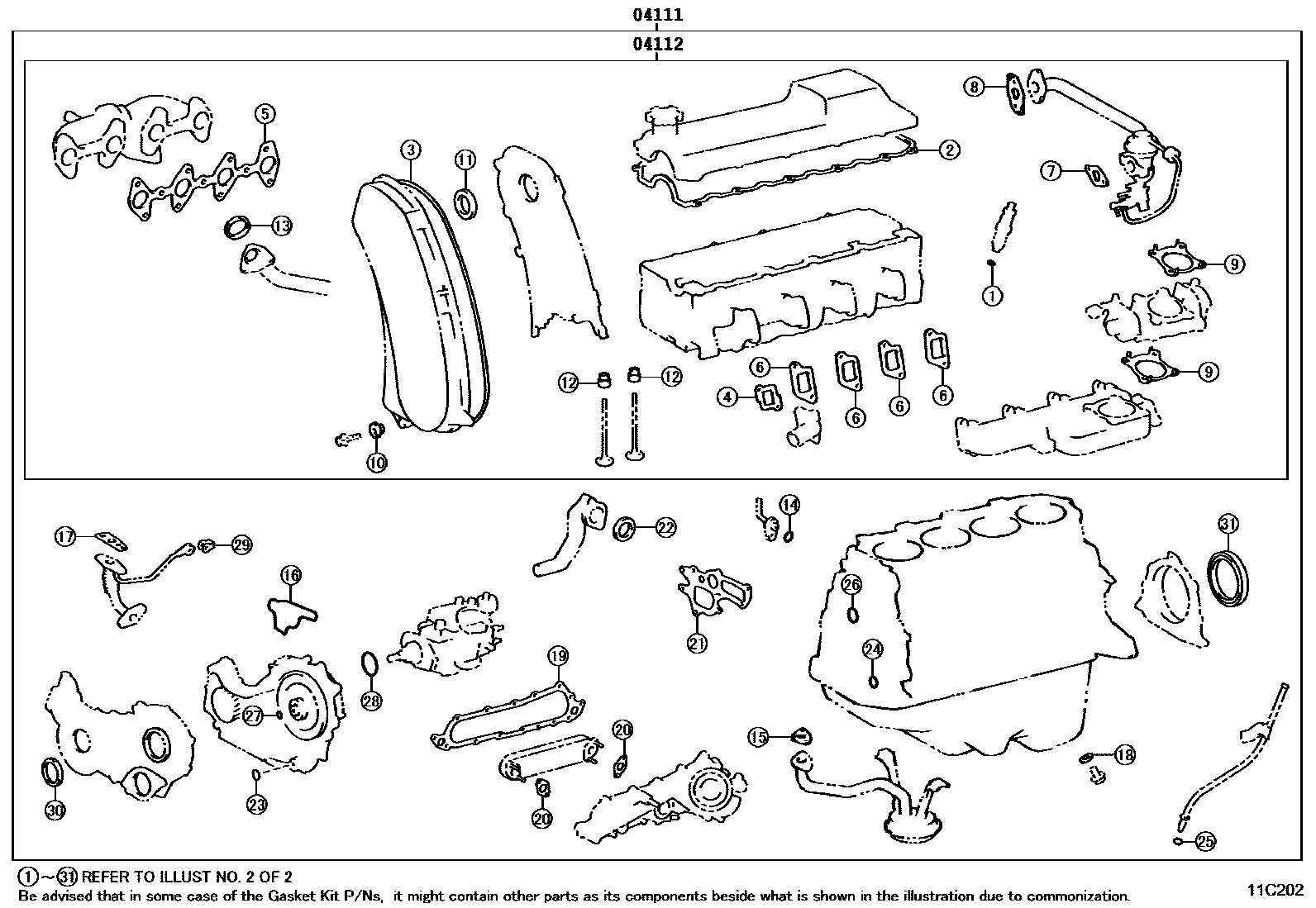 Toyota HILUX Engine Overhaul Gasket Kit EPC diagram — 11C202