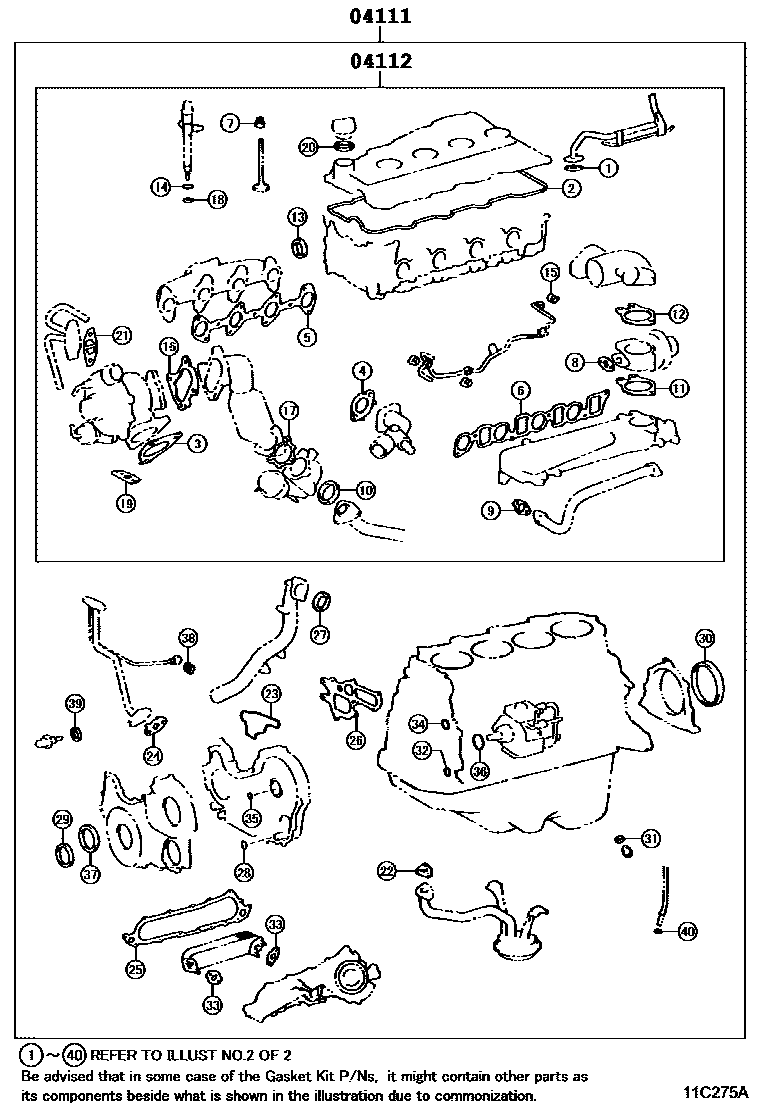 Toyota HILUX Engine Overhaul Gasket Kit EPC diagram — 11C275A