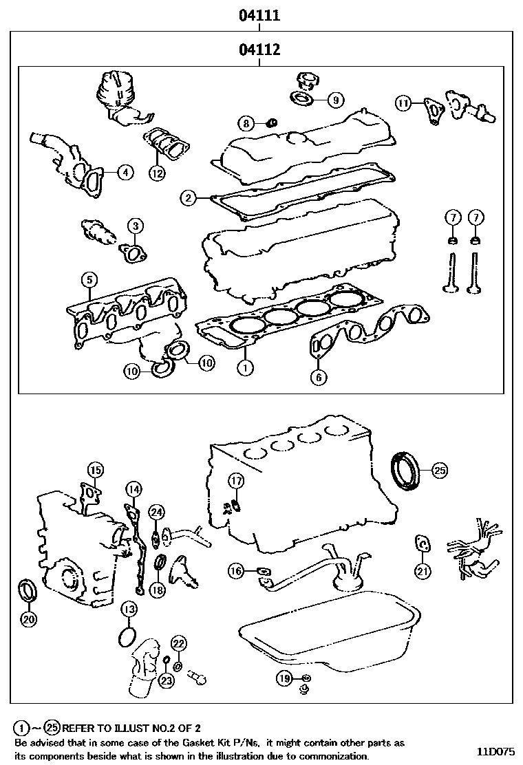 Toyota HILUX Engine Overhaul Gasket Kit EPC diagram — 11D075