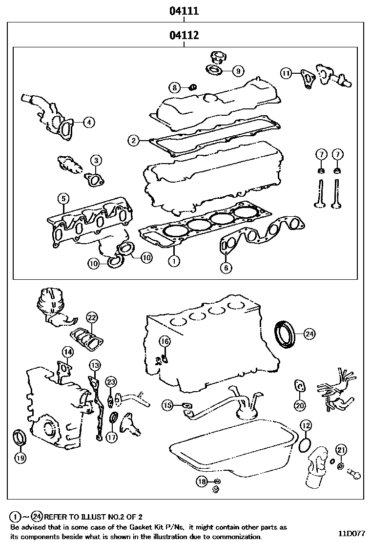 Toyota HILUX Engine Overhaul Gasket Kit EPC diagram — 11D077