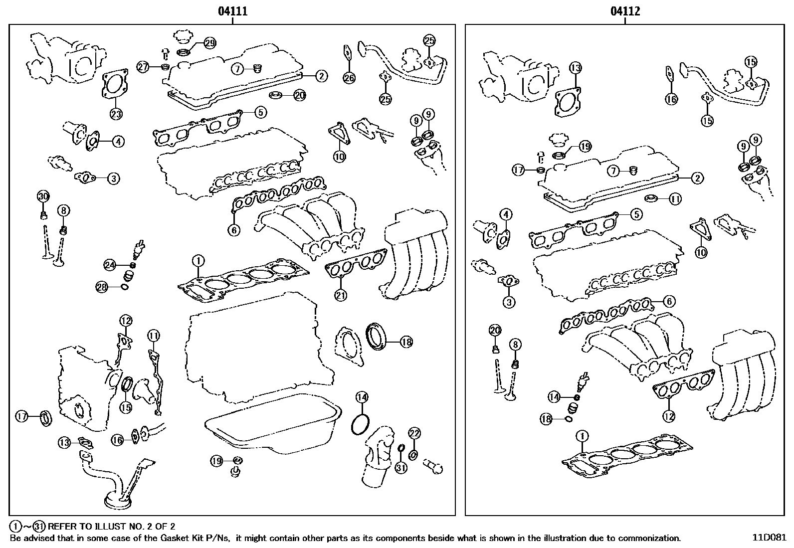 Toyota HILUX Engine Overhaul Gasket Kit EPC diagram — 11D081