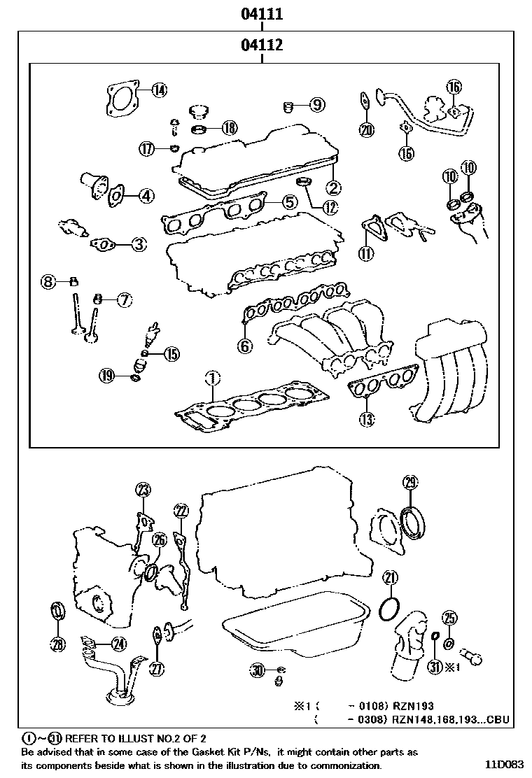 Toyota HILUX Engine Overhaul Gasket Kit EPC diagram — 11D083