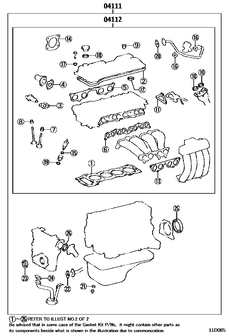 Toyota HILUX Engine Overhaul Gasket Kit EPC diagram — 11D085