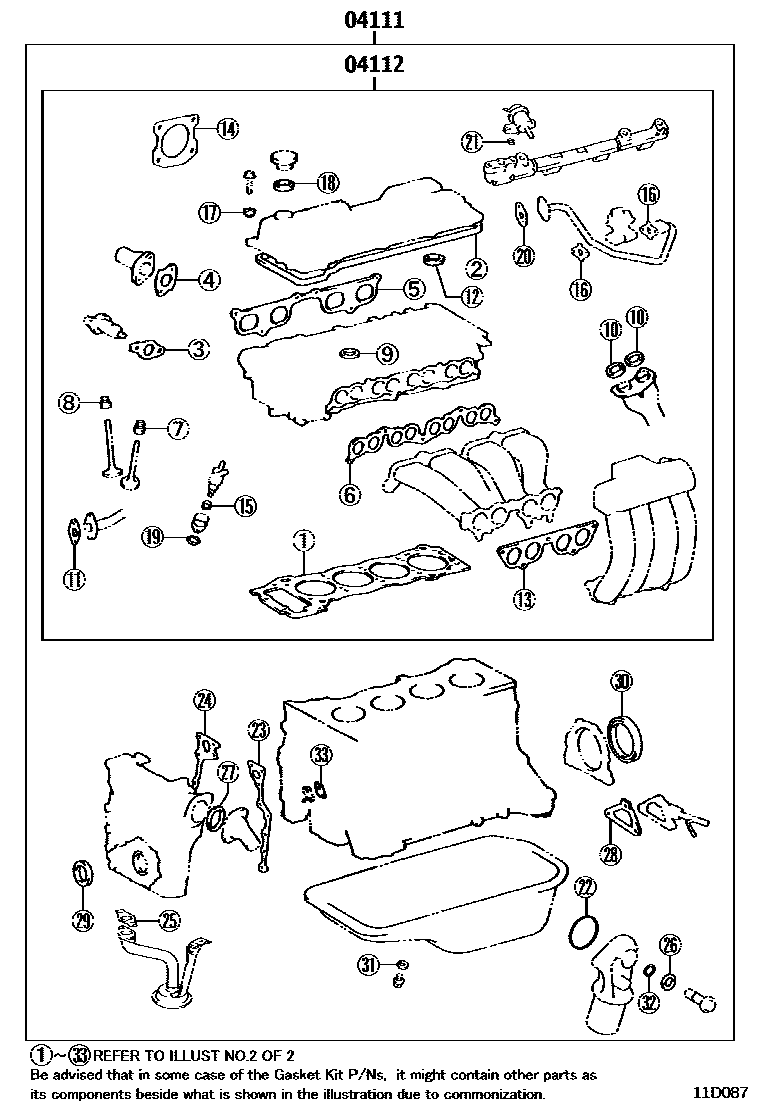 Toyota HILUX Engine Overhaul Gasket Kit EPC diagram — 11D087