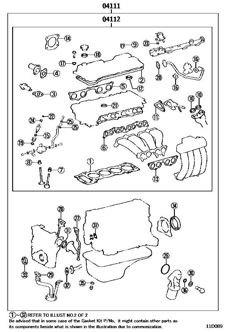 Toyota HILUX Engine Overhaul Gasket Kit EPC diagram — 11D089