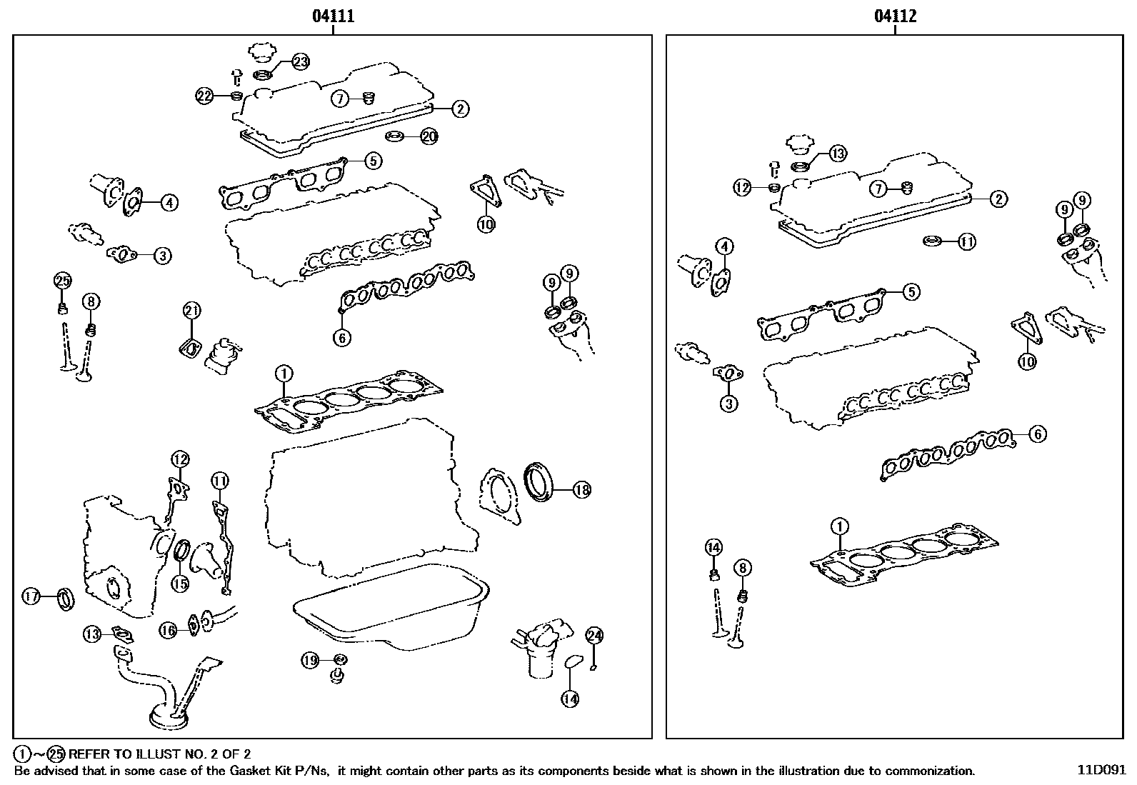 Toyota HILUX Engine Overhaul Gasket Kit EPC diagram — 11D091