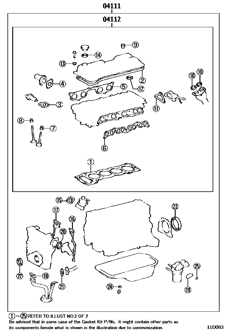 Toyota HILUX Engine Overhaul Gasket Kit EPC diagram — 11D093