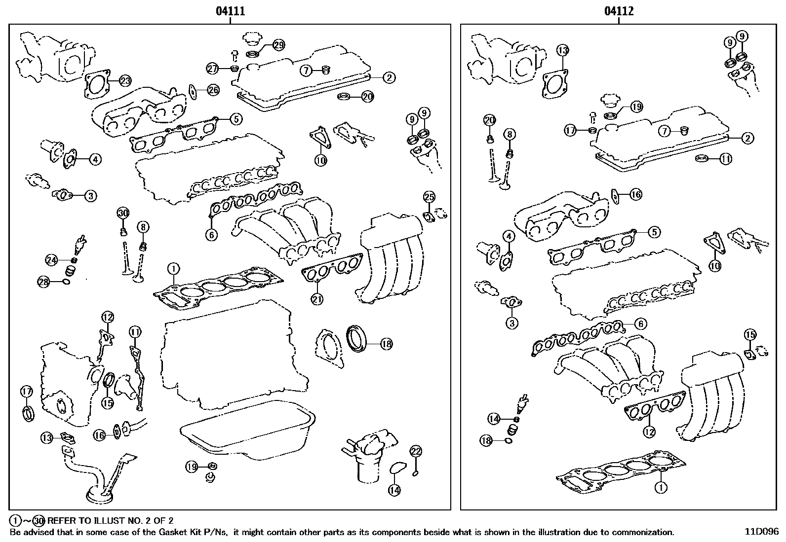 Toyota HILUX Engine Overhaul Gasket Kit EPC diagram — 11D096