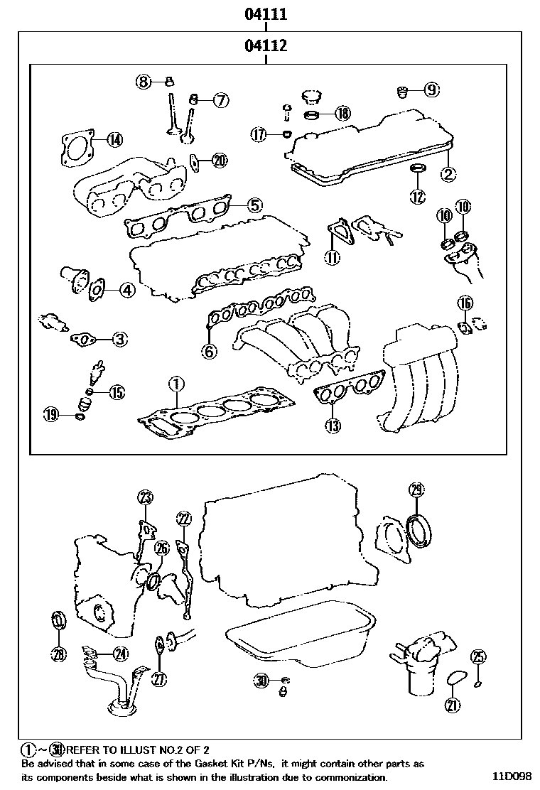 Toyota HILUX Engine Overhaul Gasket Kit EPC diagram — 11D098