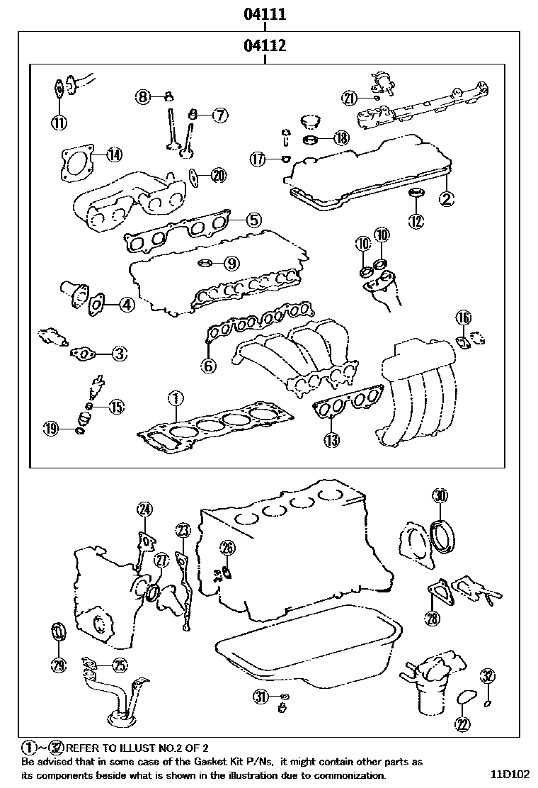 Toyota HILUX Engine Overhaul Gasket Kit EPC diagram — 11D102