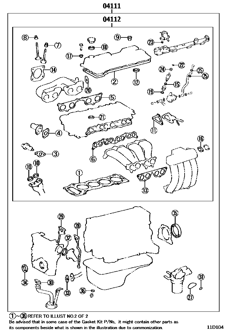 Toyota HILUX Engine Overhaul Gasket Kit EPC diagram — 11D104