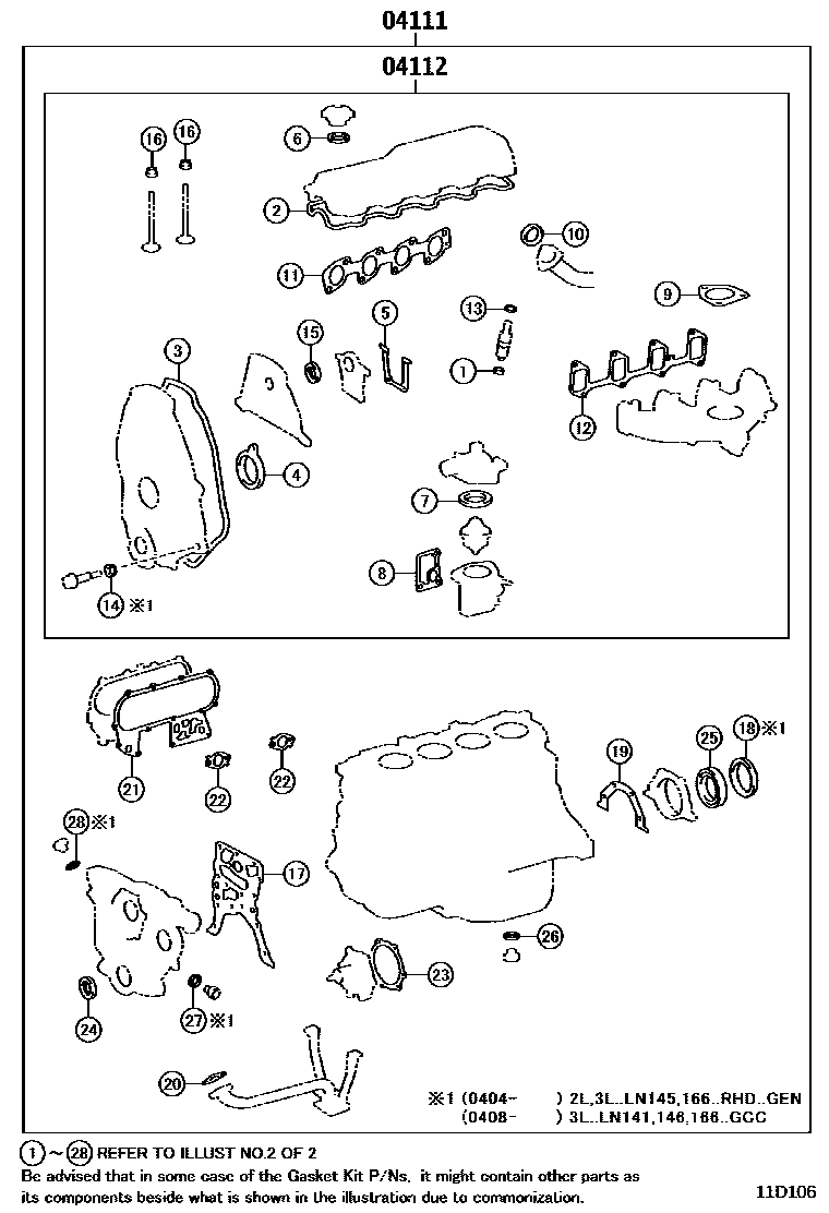 Toyota HILUX Engine Overhaul Gasket Kit EPC diagram — 11D106