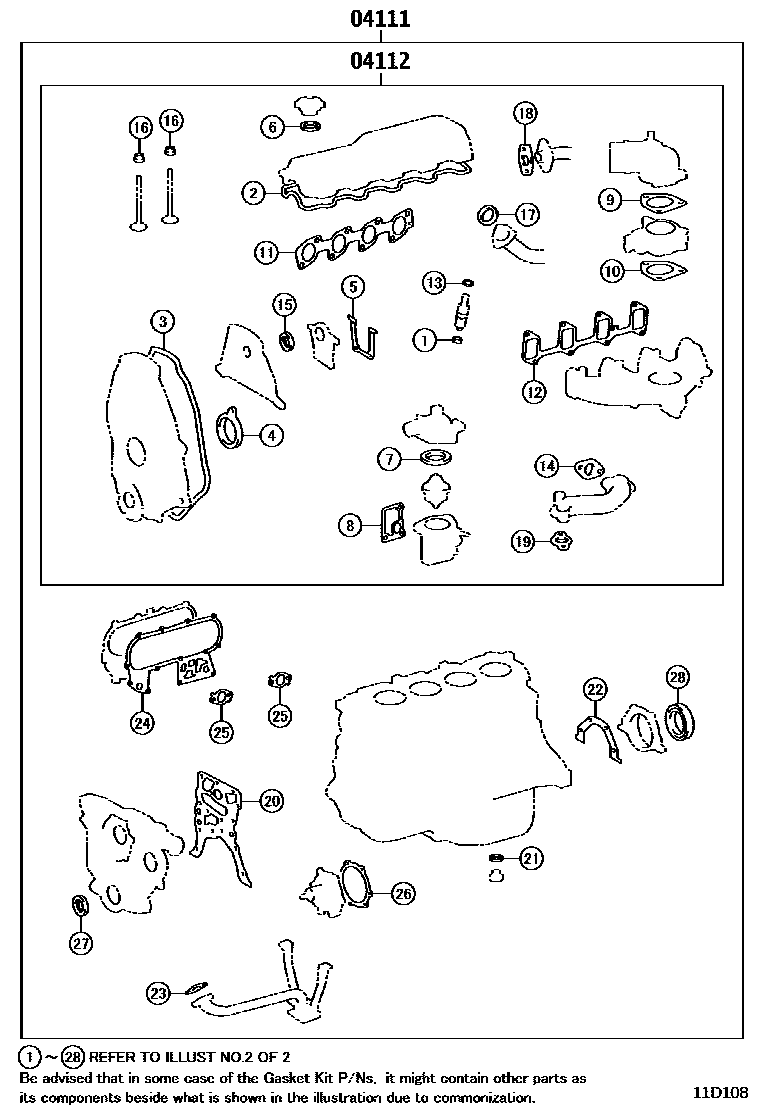 Toyota HILUX Engine Overhaul Gasket Kit EPC diagram — 11D108