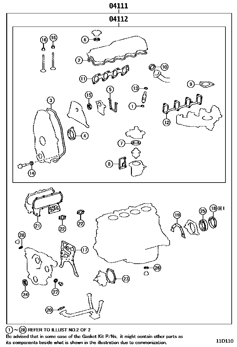 Toyota HILUX Engine Overhaul Gasket Kit EPC diagram — 11D110