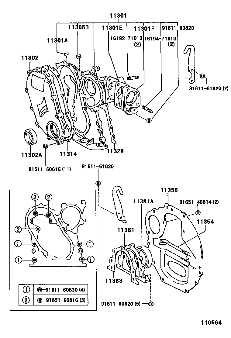 Toyota HILUX Timing Gear Cover & Rear End Plate EPC diagram — 110564