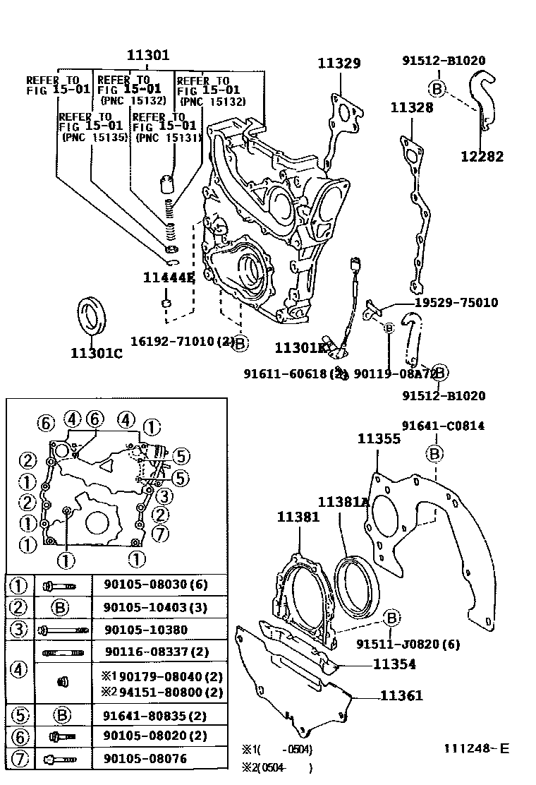 Toyota HILUX Timing Gear Cover & Rear End Plate EPC diagram — 111248E