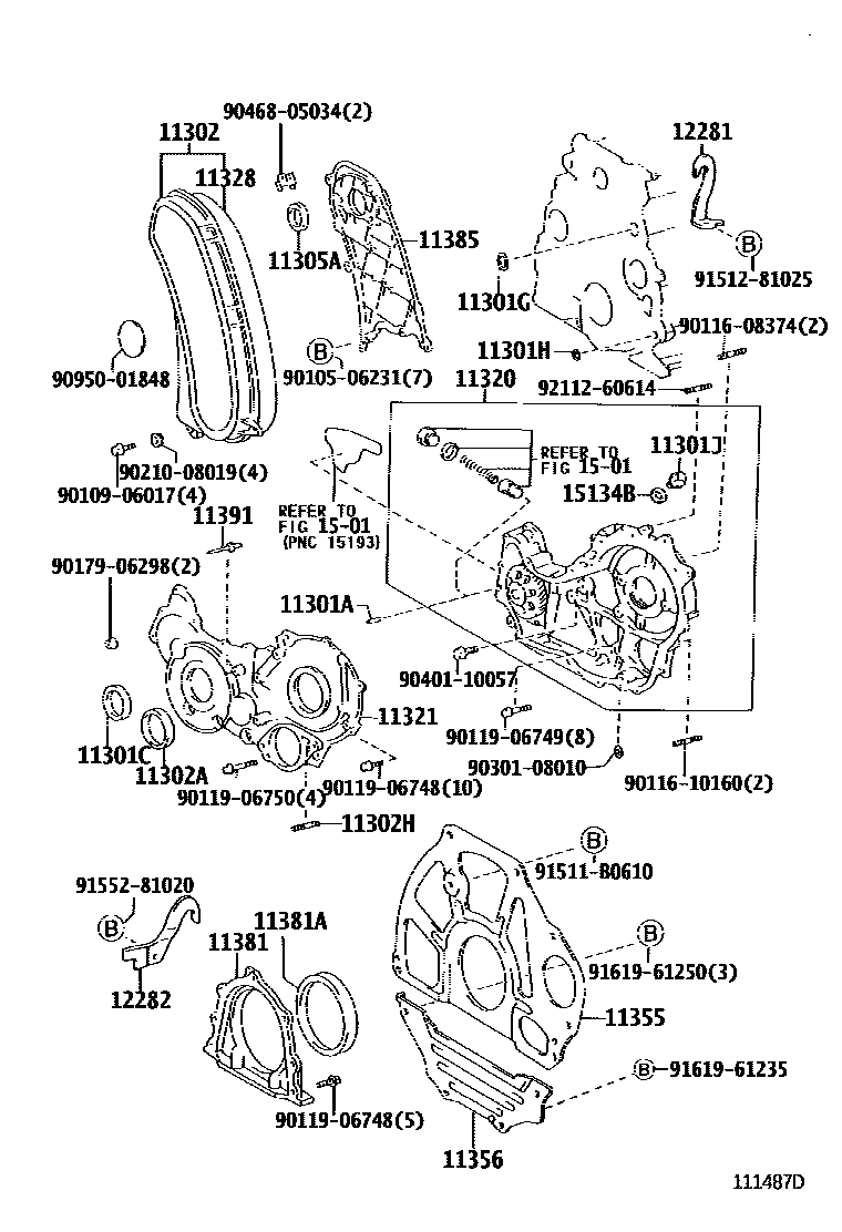 Toyota HILUX Timing Gear Cover & Rear End Plate EPC diagram — 111487D
