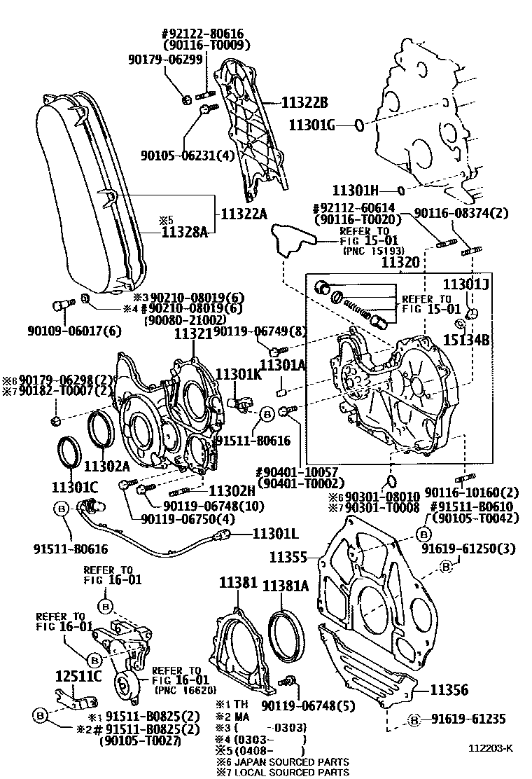 Toyota HILUX Timing Gear Cover & Rear End Plate EPC diagram — 112203K