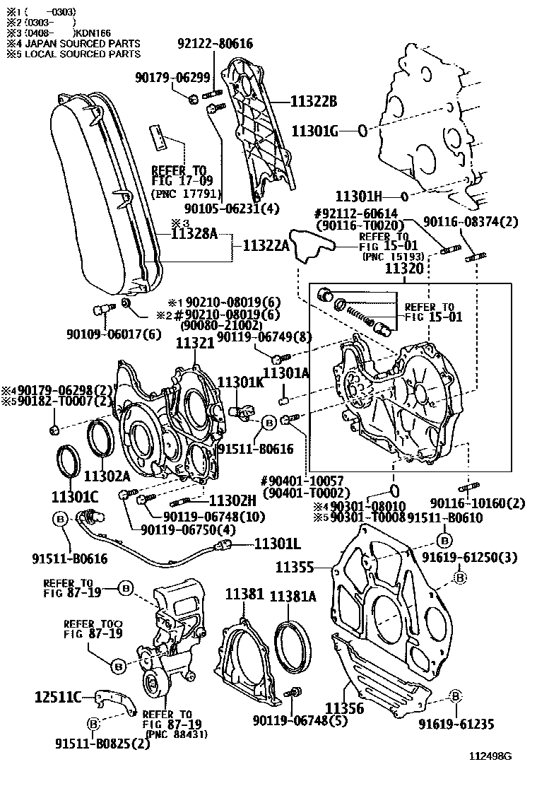 Toyota HILUX Timing Gear Cover & Rear End Plate EPC diagram — 112498G