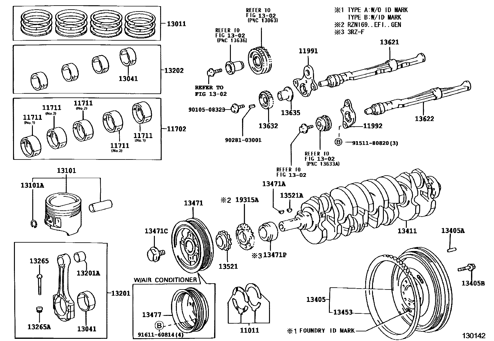 Toyota HILUX Crankshaft & Piston EPC diagram — 130142D