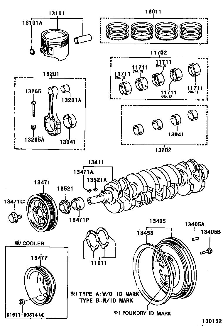 Toyota HILUX Crankshaft & Piston EPC diagram — 130152