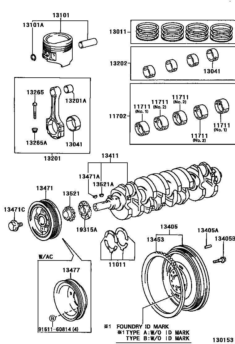 Toyota HILUX Crankshaft & Piston EPC diagram — 130153