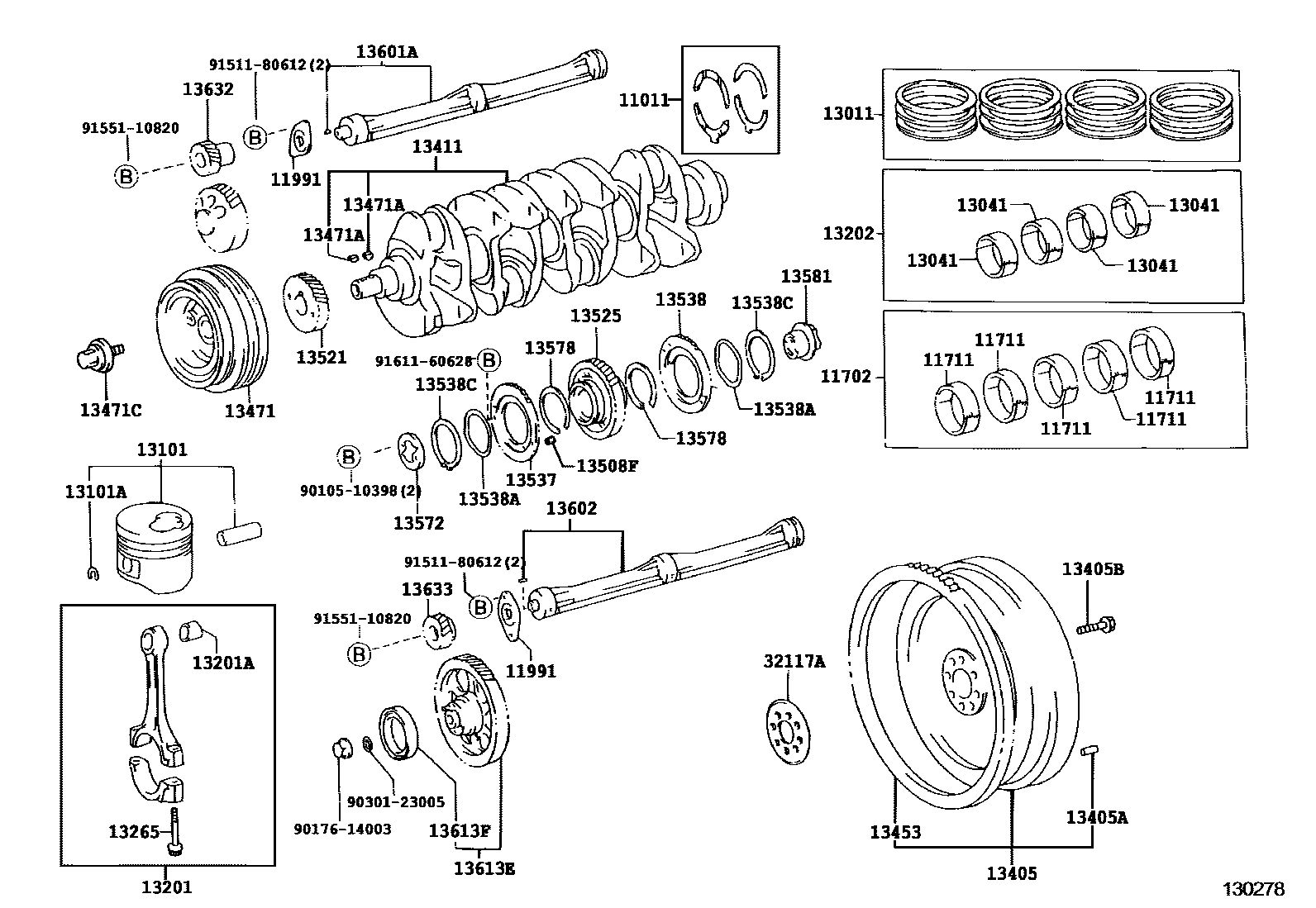 Toyota HILUX Crankshaft & Piston EPC diagram — 130278D