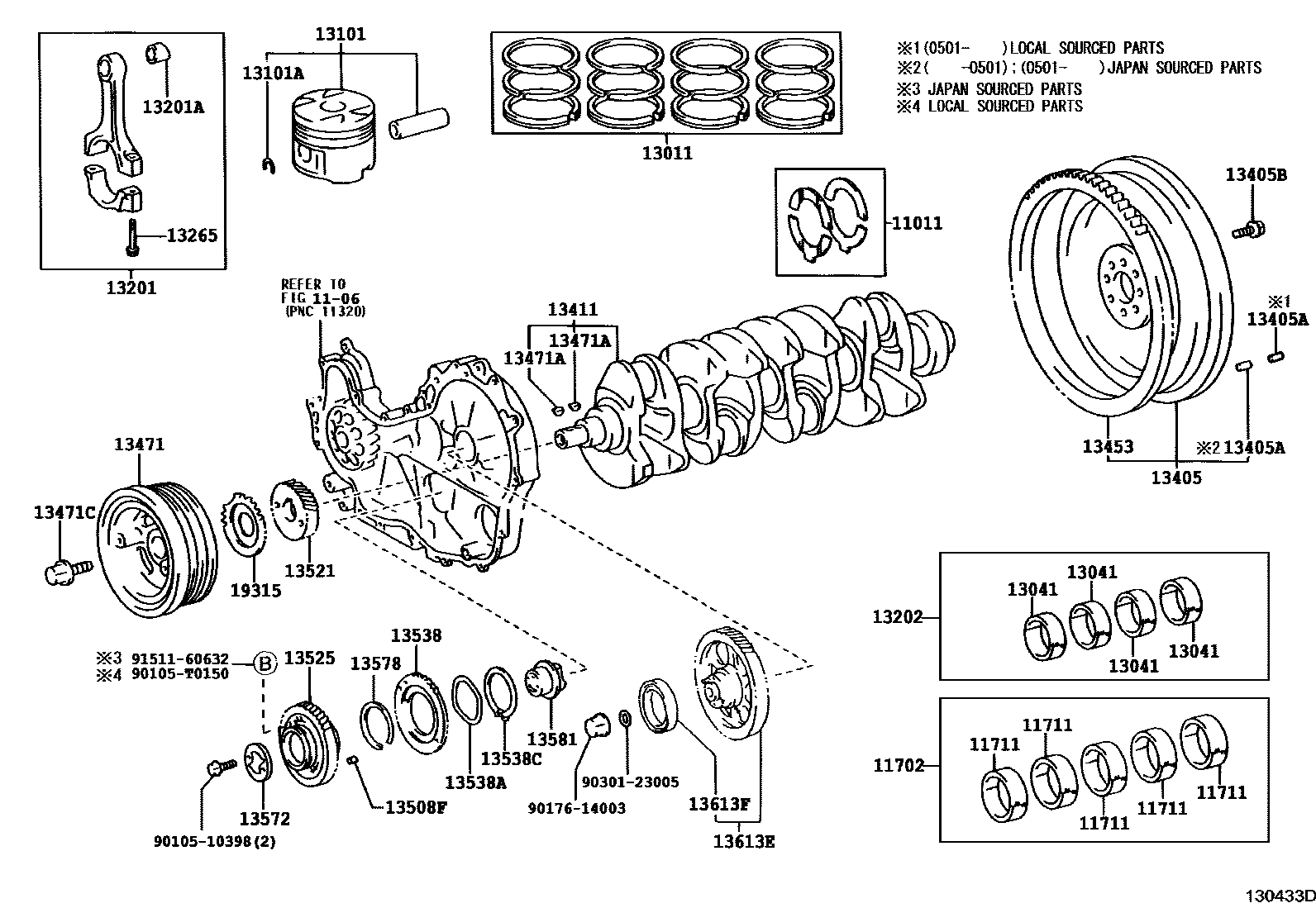 Toyota HILUX Crankshaft & Piston EPC diagram — 130433D