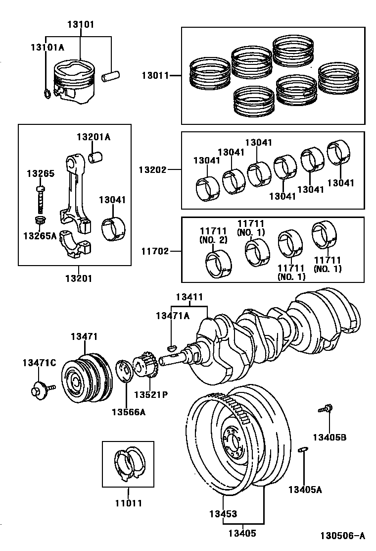 Toyota HILUX Crankshaft & Piston EPC diagram — 130506A
