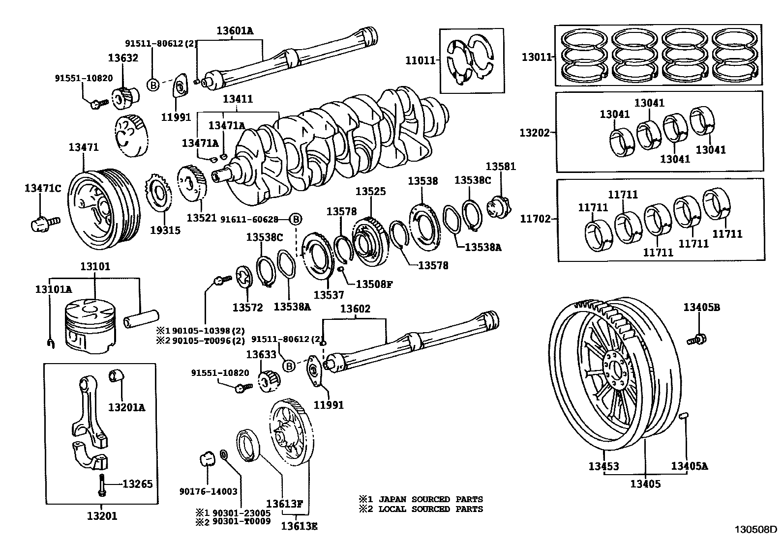 Toyota HILUX Crankshaft & Piston EPC diagram — 130508D