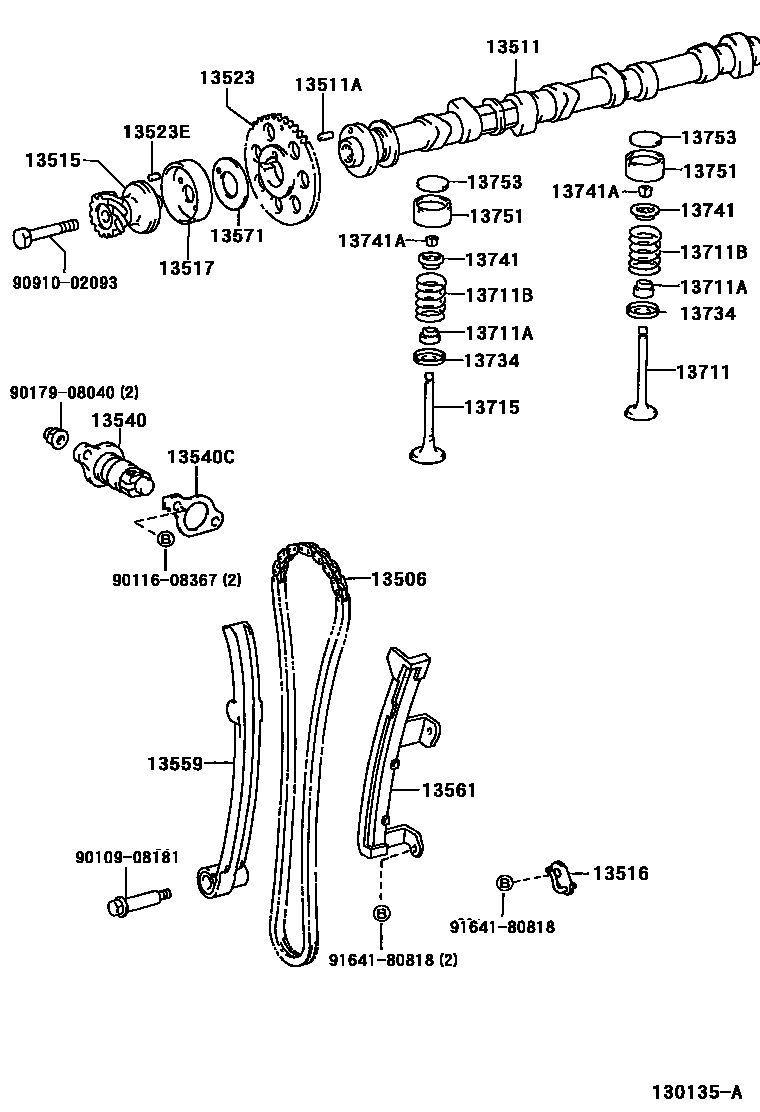 Toyota HILUX Camshaft & Valve EPC diagram — 130135A