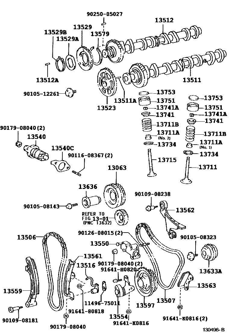 Toyota HILUX Camshaft & Valve EPC diagram — 130496B