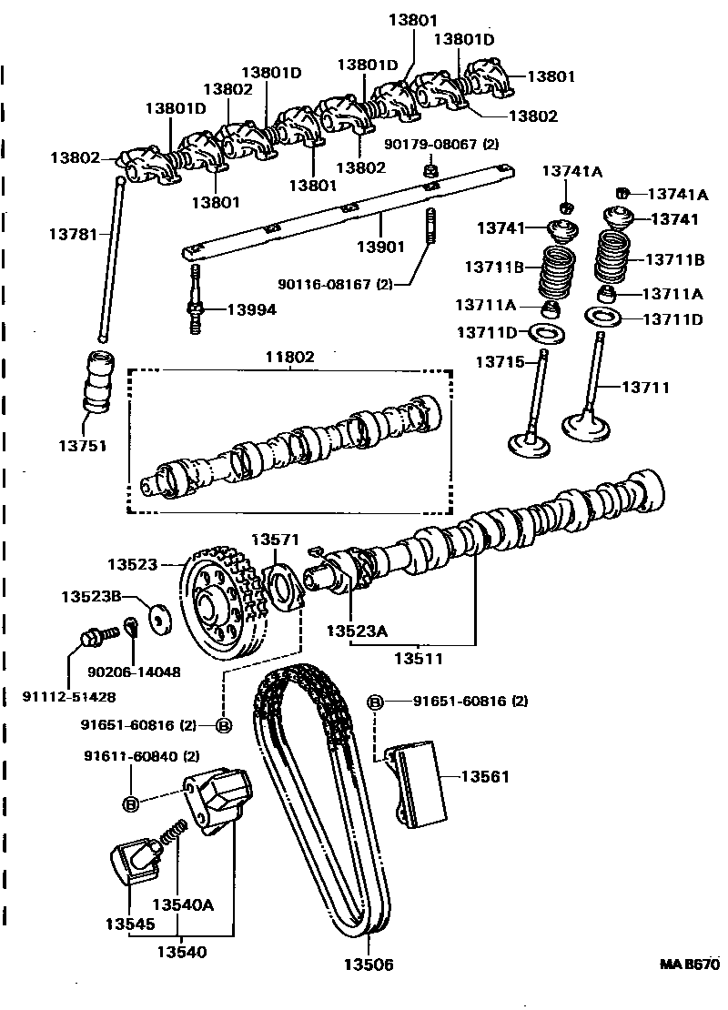 Toyota HILUX Camshaft & Valve EPC diagram — MAB670
