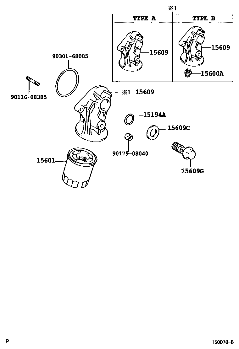 Toyota HILUX Oil Filter EPC diagram — 150078B
