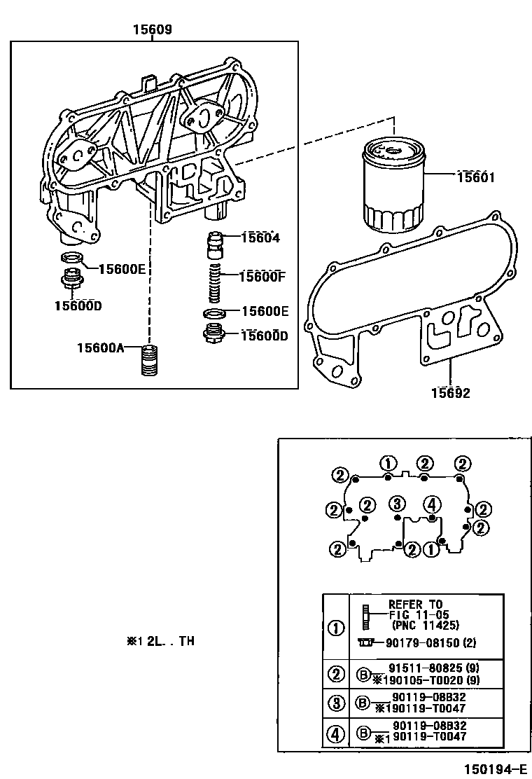 Toyota HILUX Oil Filter EPC diagram — 150194E