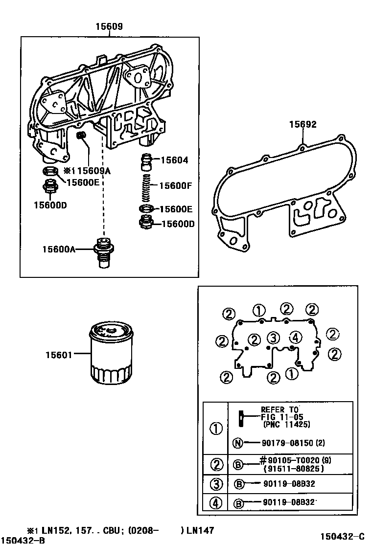 Toyota HILUX Oil Filter EPC diagram — 150432C