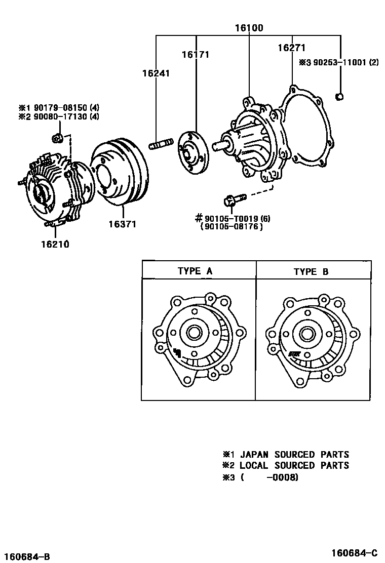 Toyota HILUX Water Pump EPC diagram — 160684C