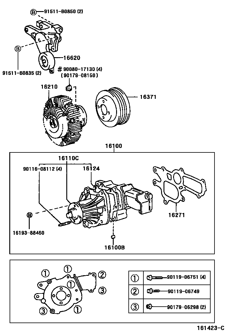 Toyota HILUX Water Pump EPC diagram — 161423C