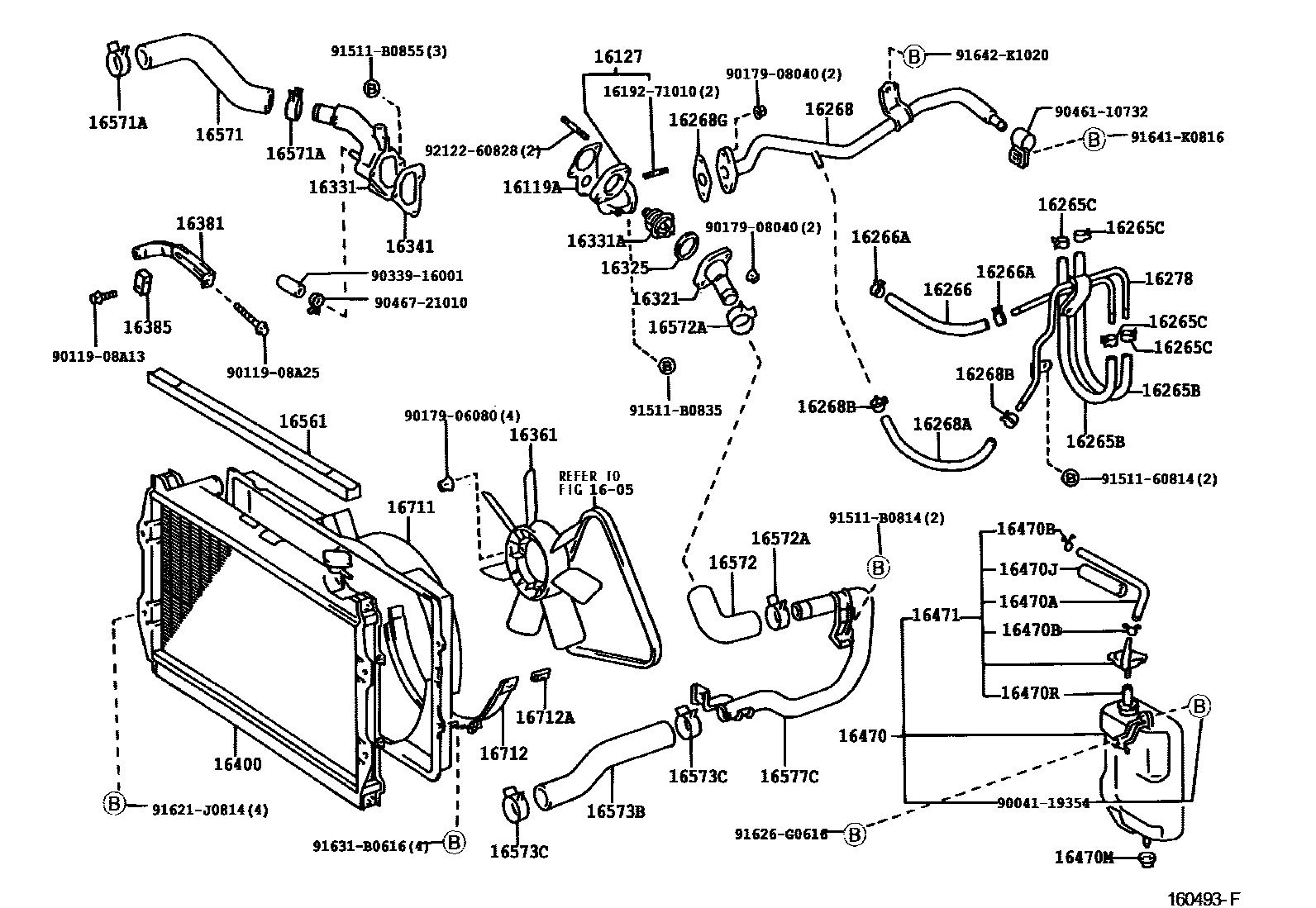 Toyota HILUX RADIATOR & WATER OUTLET EPC diagram — 160493F