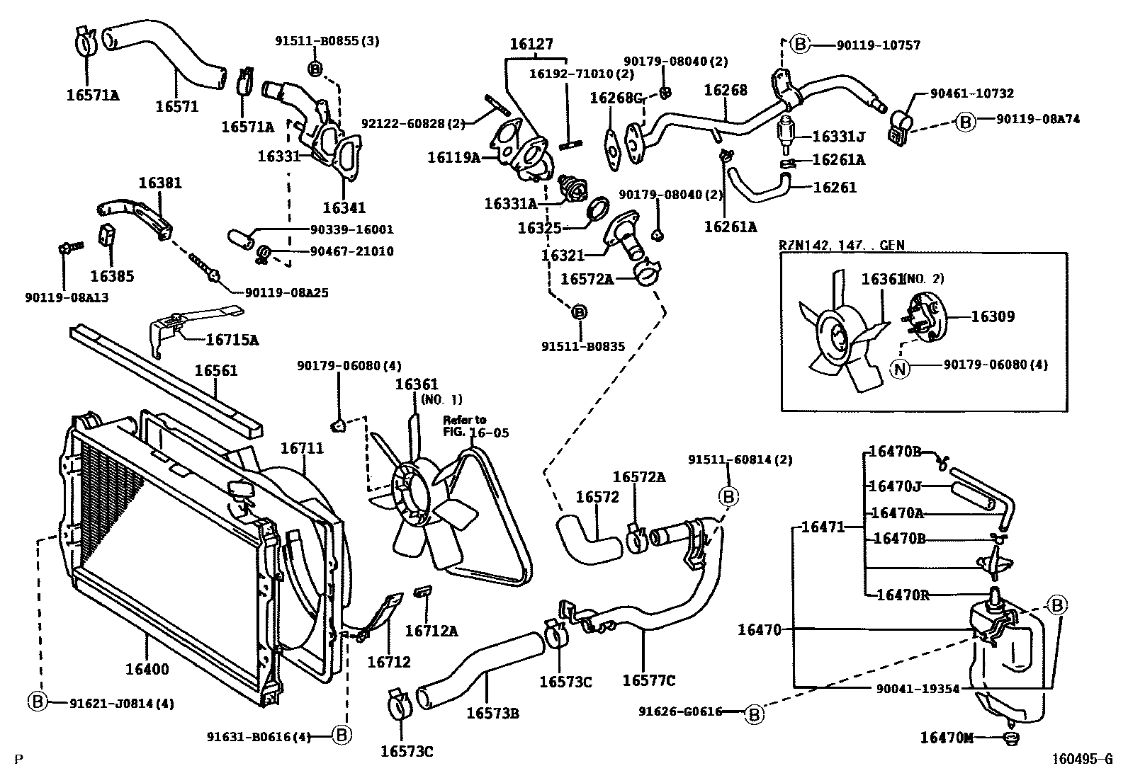 Toyota HILUX RADIATOR & WATER OUTLET EPC diagram — 160495G