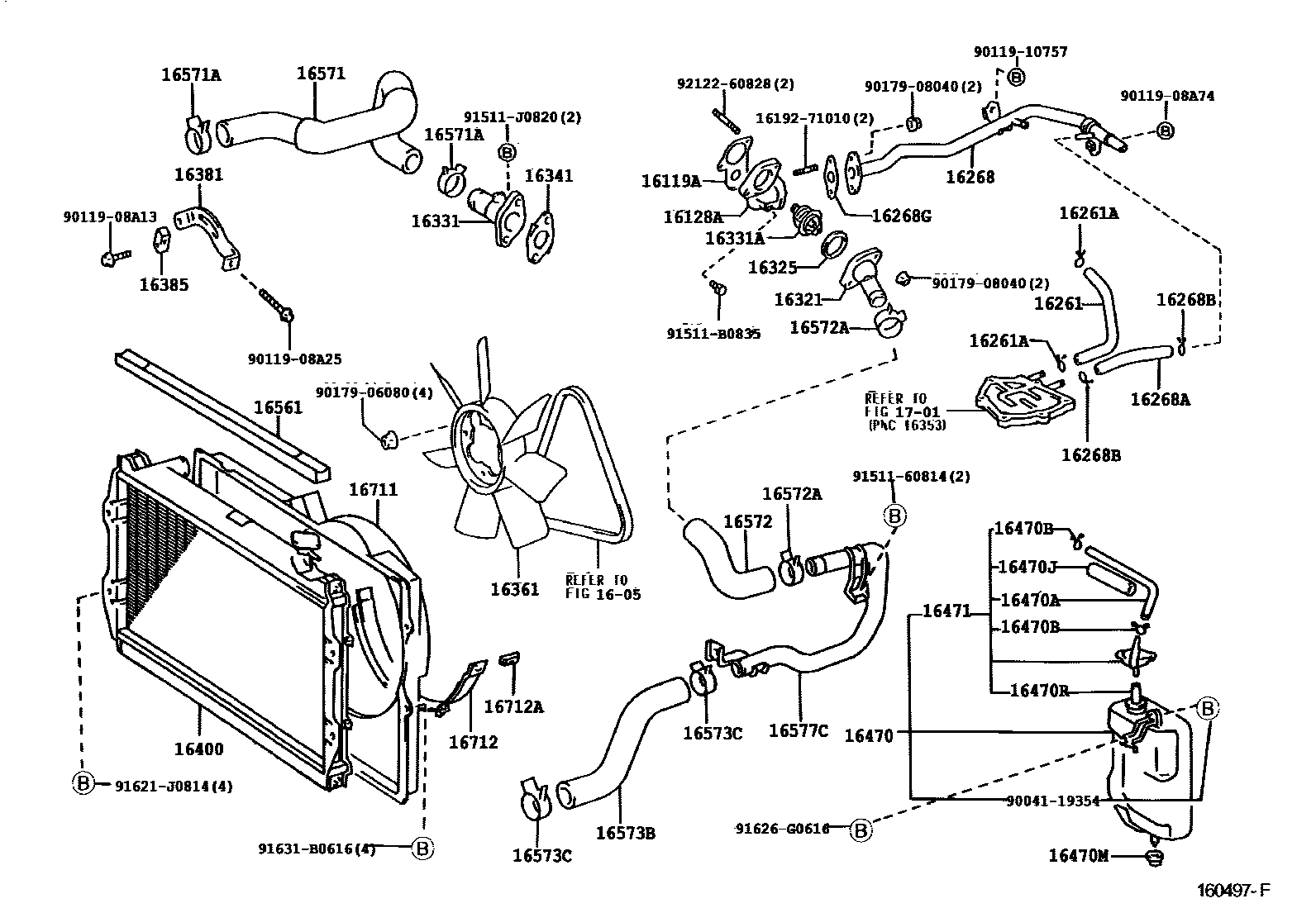 Toyota HILUX RADIATOR & WATER OUTLET EPC diagram — 160497F