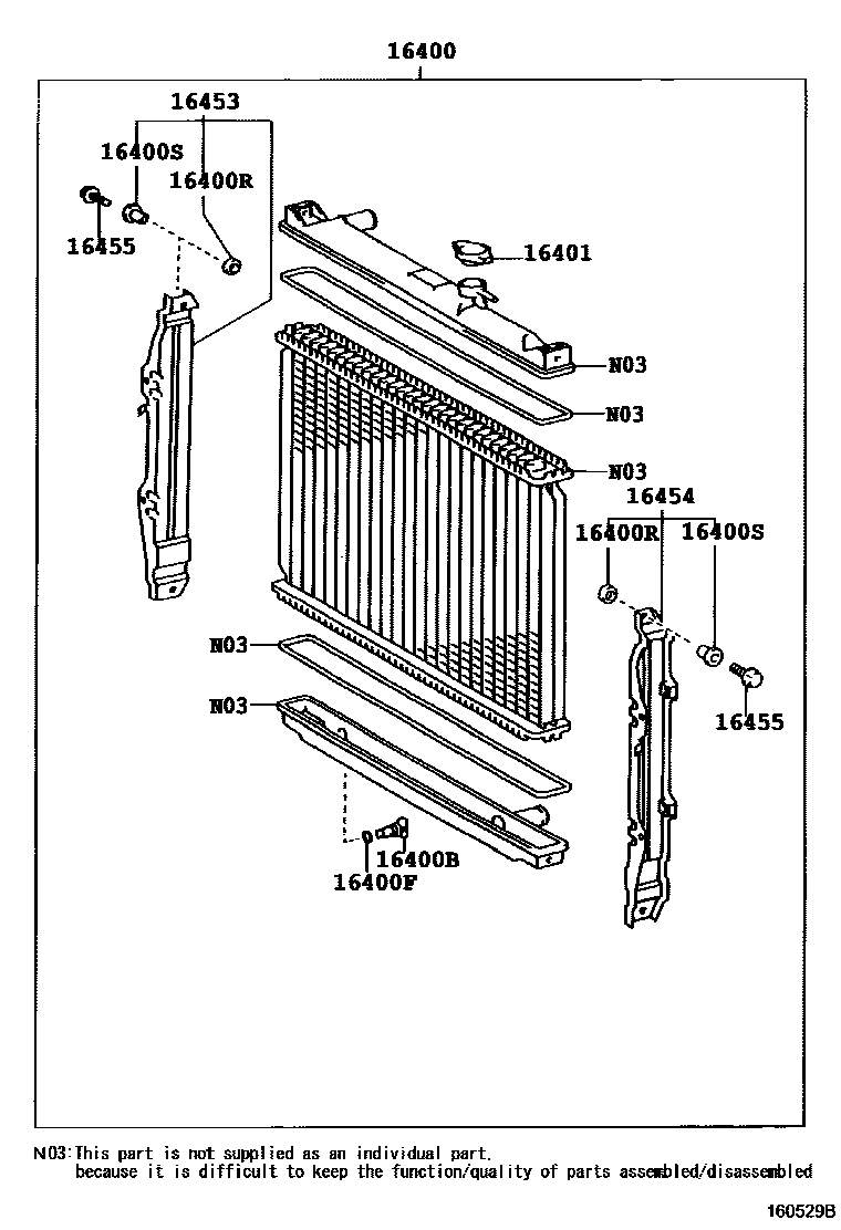 Toyota HILUX RADIATOR & WATER OUTLET EPC diagram — 160529B