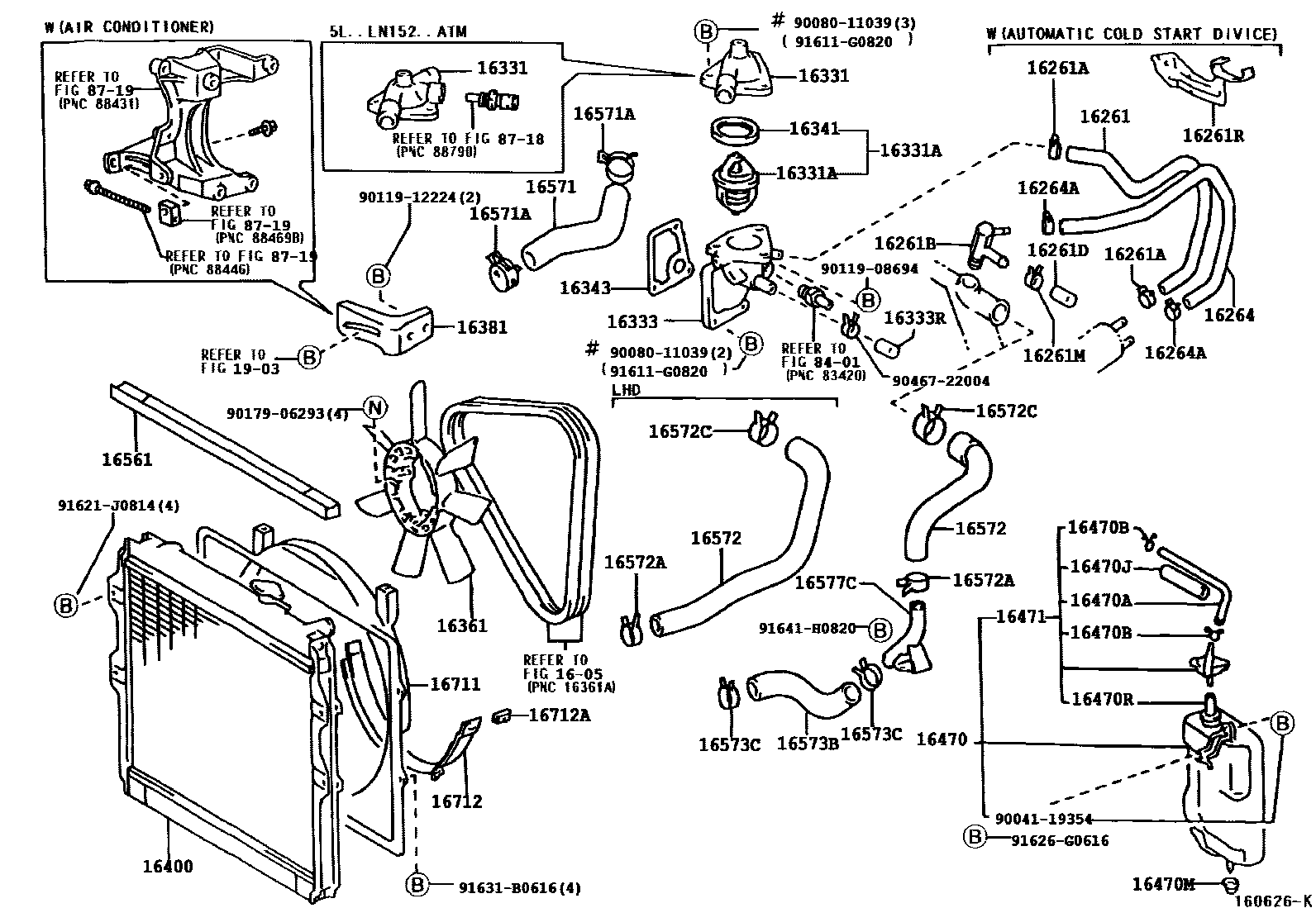 Toyota HILUX RADIATOR & WATER OUTLET EPC diagram — 160626K