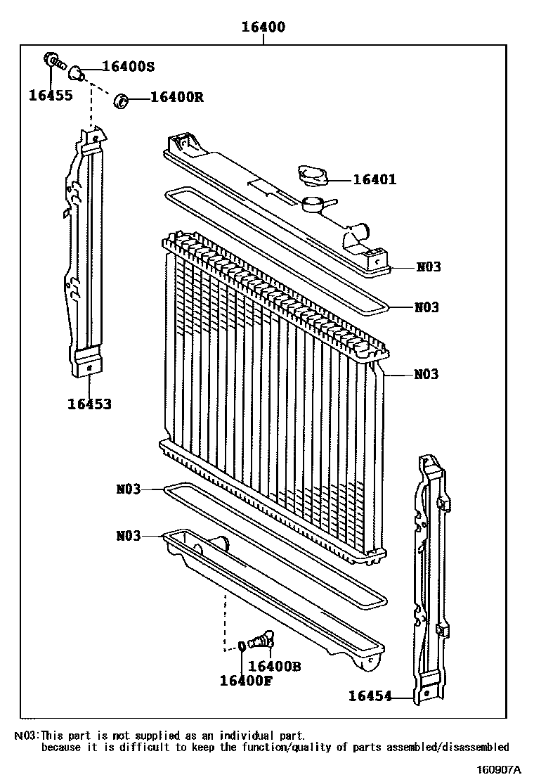 Toyota HILUX RADIATOR & WATER OUTLET EPC diagram — 160907A